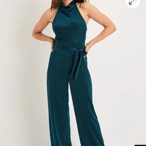 NWT Lulus Green Satin Jumpsuit